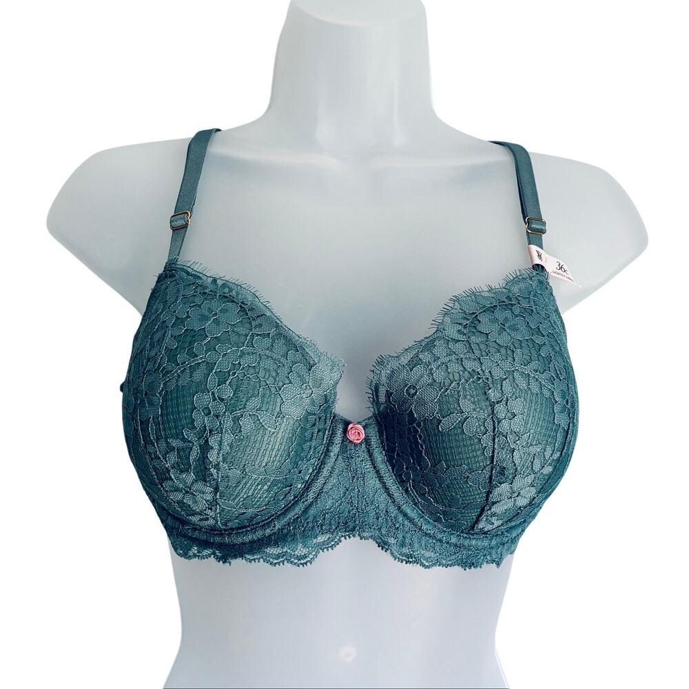 Victoria's Secret Dream Angels Lined Demi Bra Lace 36C Green Coquette